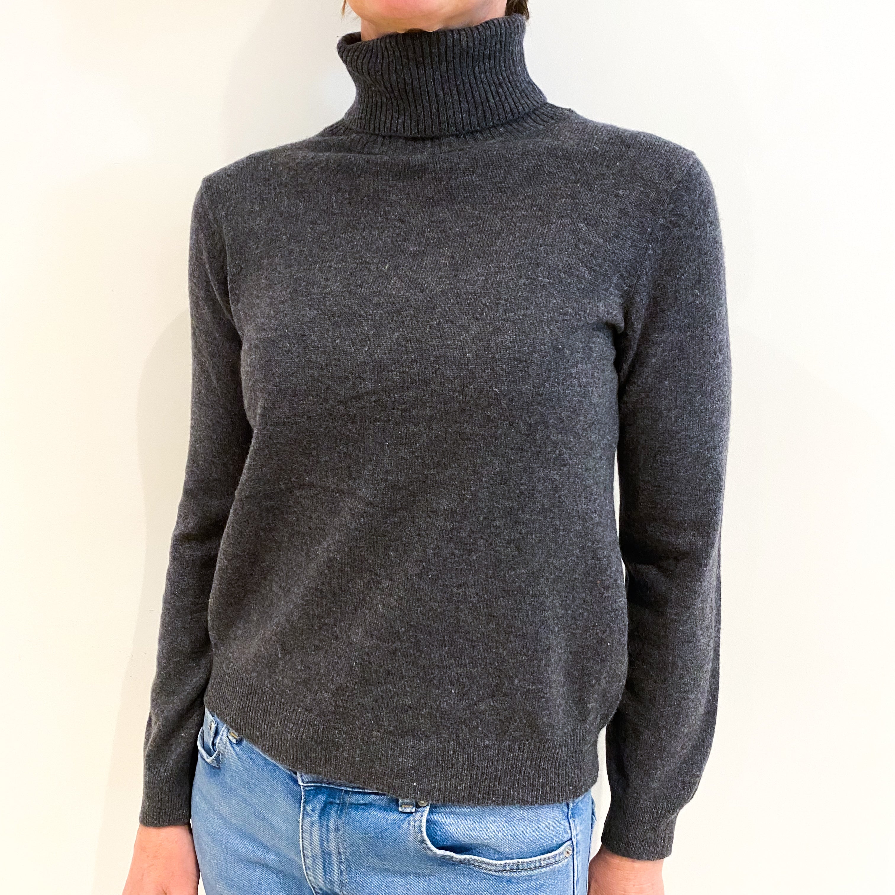 Slate Grey Cashmere Polo Neck Jumper Small