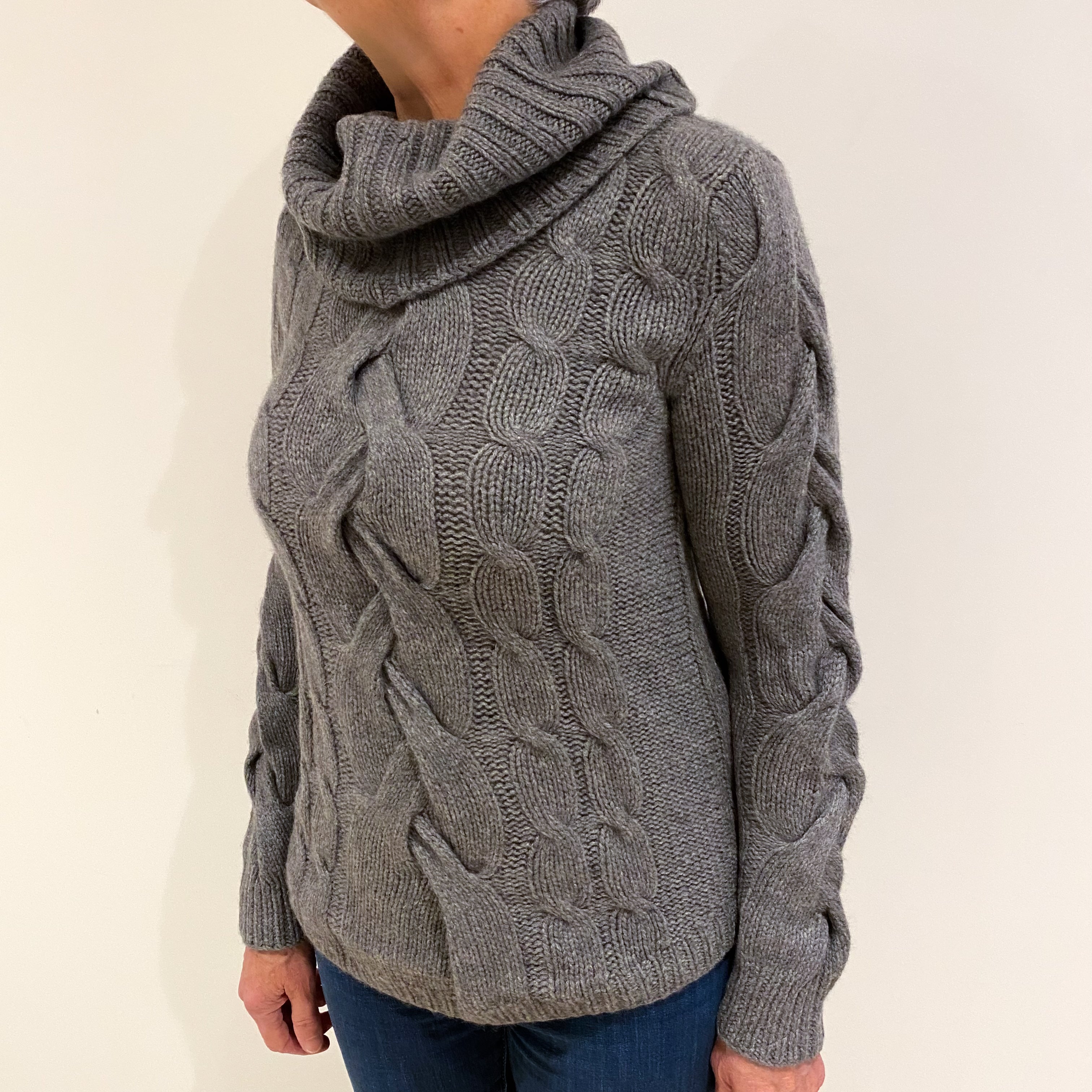 Slate Grey Cashmere Cowl Neck Jumper Medium