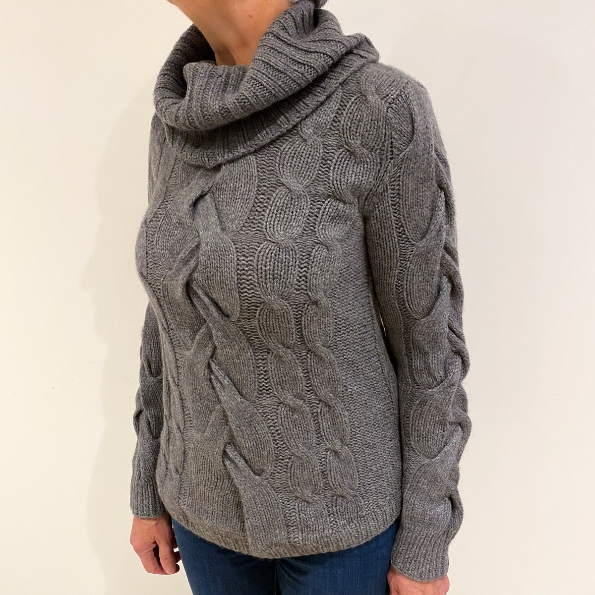 Slate Grey Cashmere Cowl Neck Jumper Medium