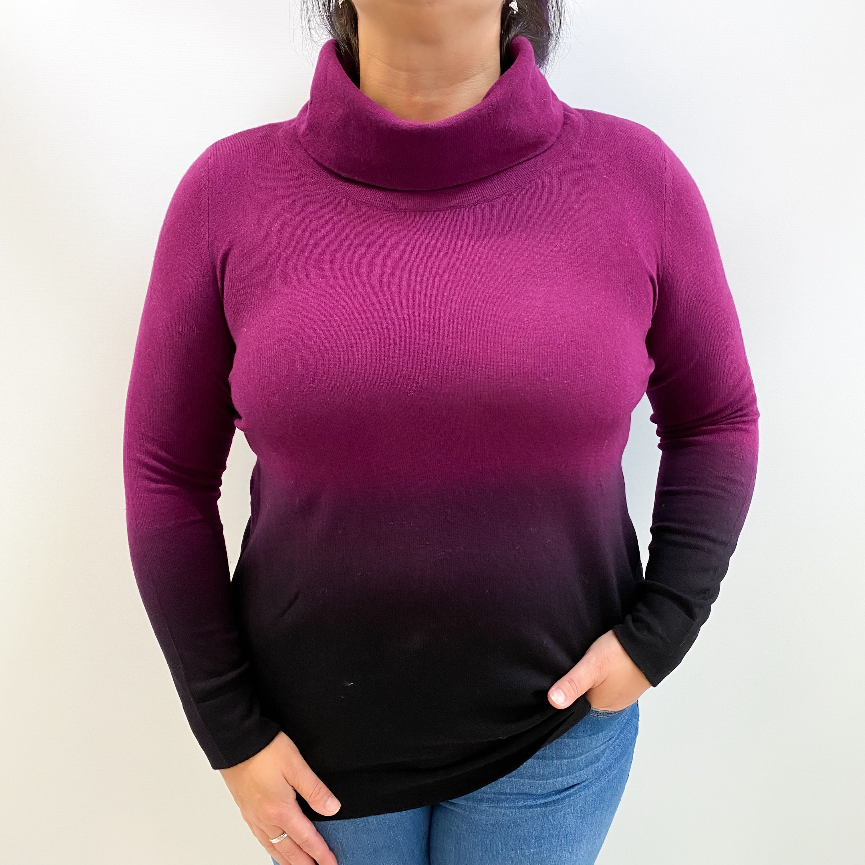 Mulberry Purple Ombre Cashmere Cowl Neck Jumper Large