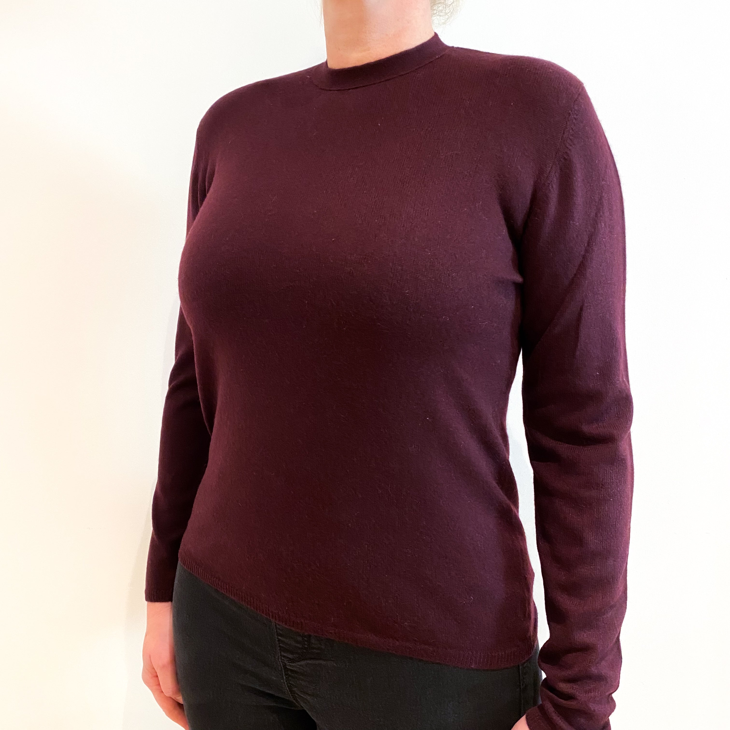 Deep Mulberry Purple Cashmere Crew Neck Jumper Large