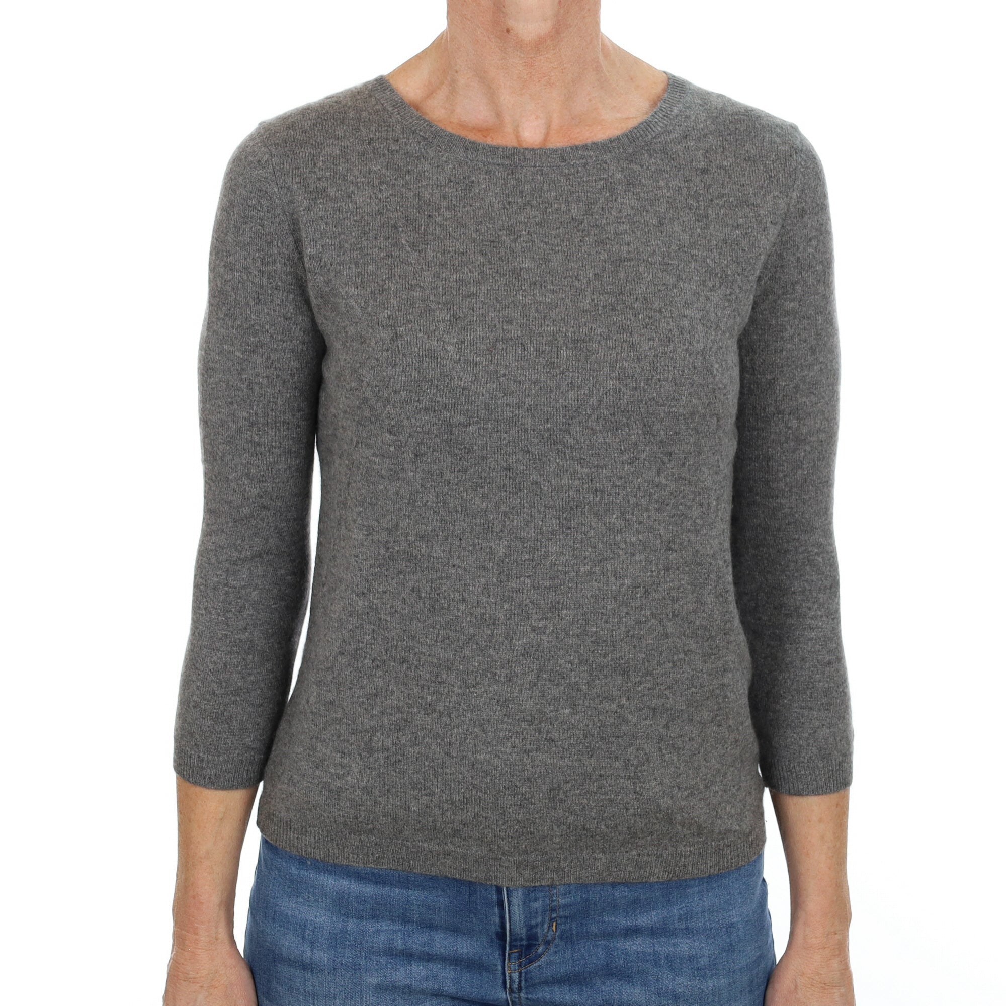 Ash Grey Cashmere Crew Neck Jumper Small