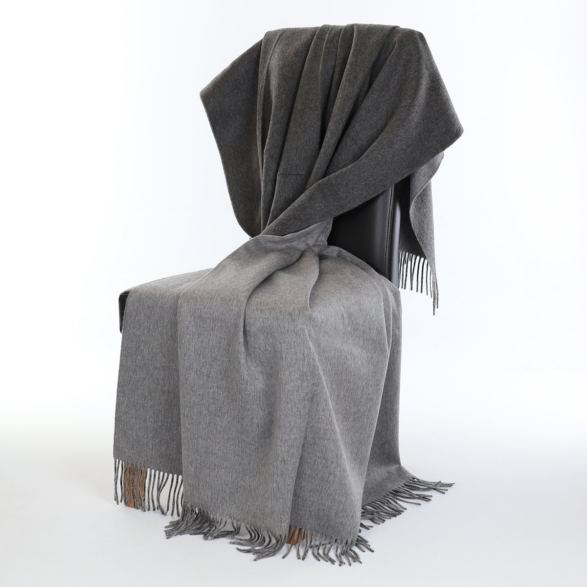 Brand New English Slate and Ash Grey Designer Woven Cashmere Blanket
