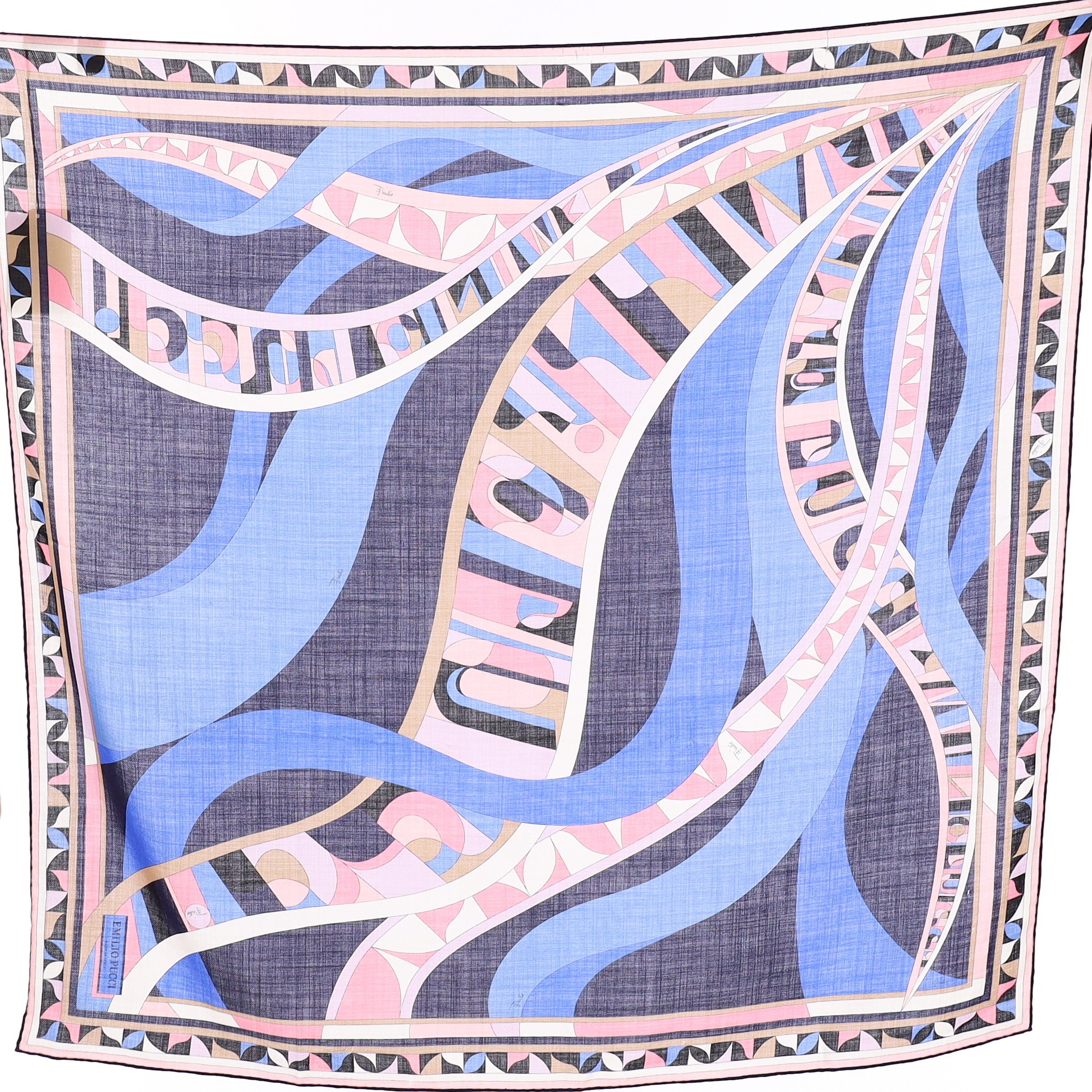 Brand New Pucci Purple Abstract Silk & Wool Scarf