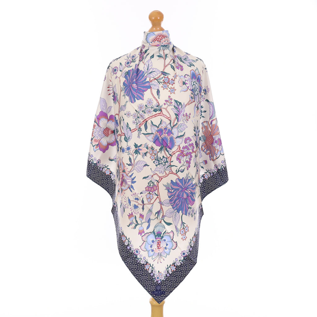 Pristine Liberty Purple Floral Silk Scarf
