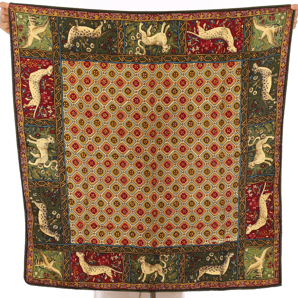 Pristine Holland & Holland Red & Green Animal Silk Scarf