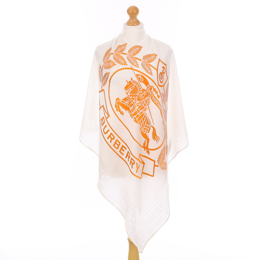 Brand New Burberry White & Orange Silk Scarf