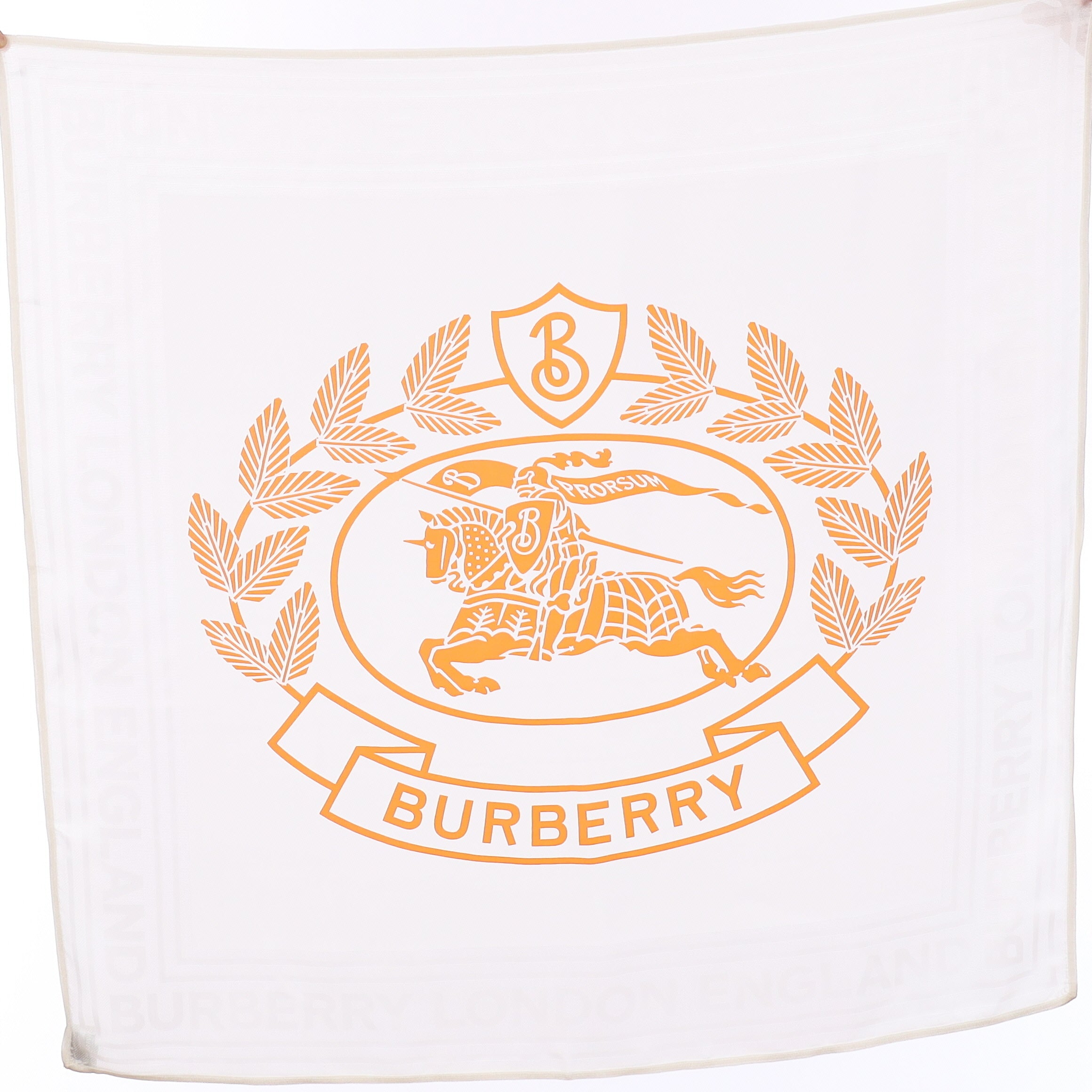 Brand New Burberry White & Orange Silk Scarf