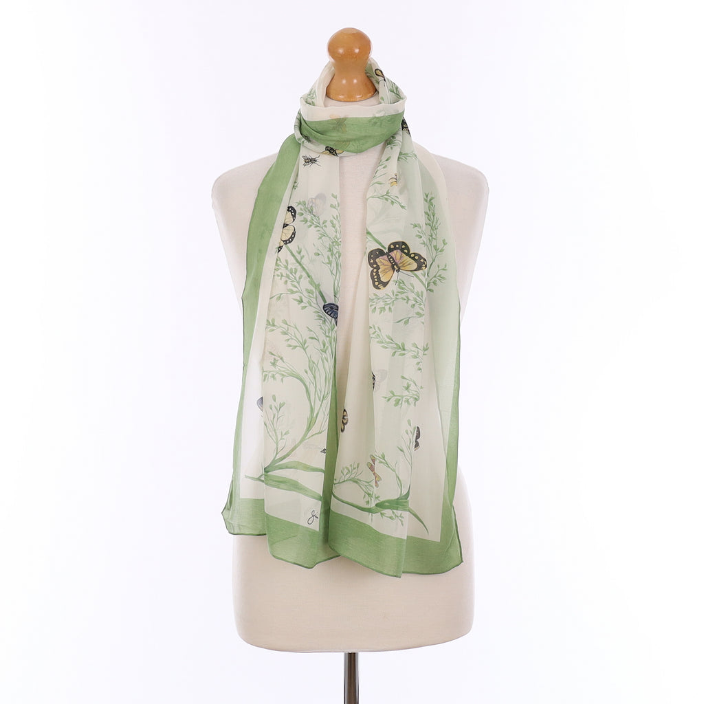 Brand New Jim Thompson Green Butterfly Silk Scarf