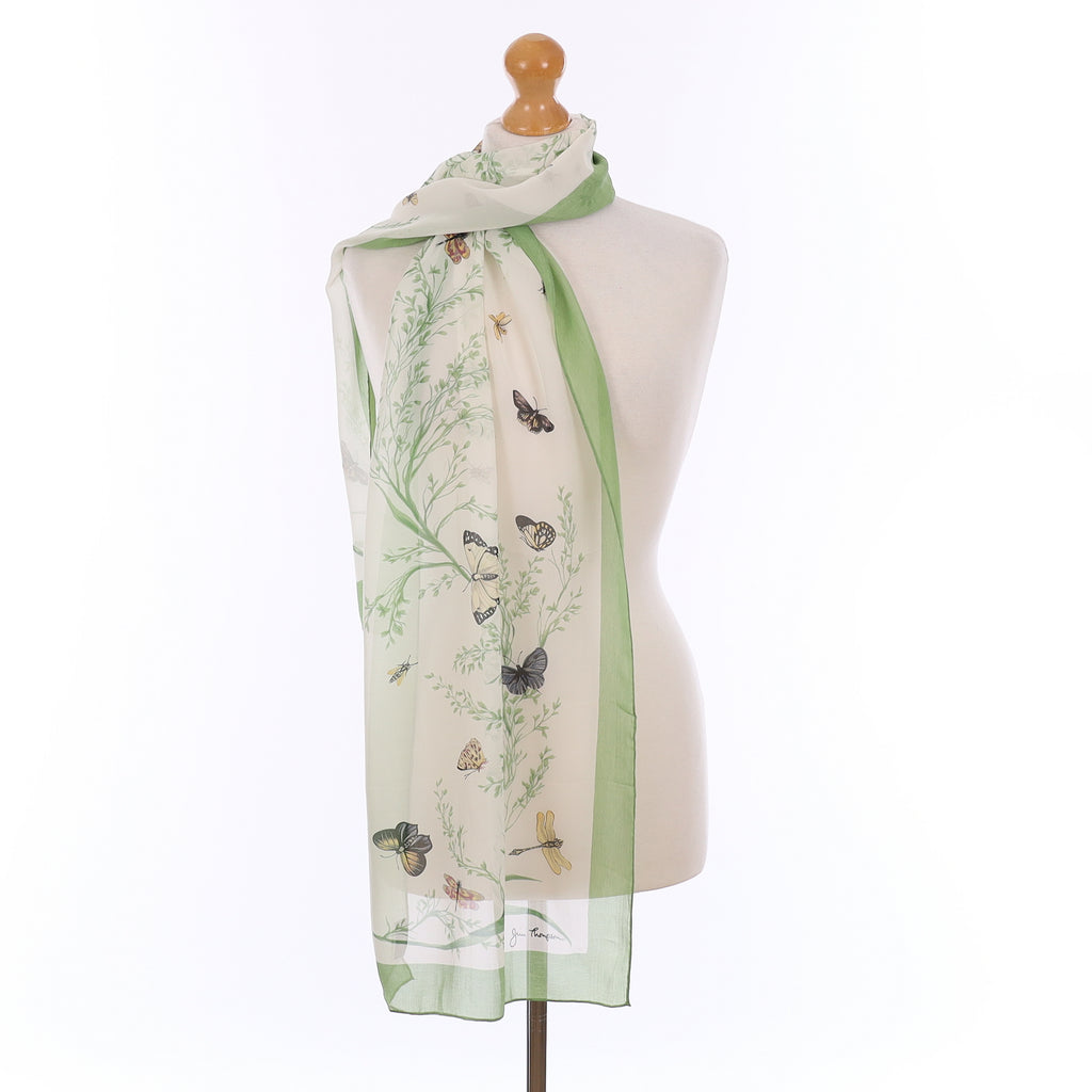 Brand New Jim Thompson Green Butterfly Silk Scarf