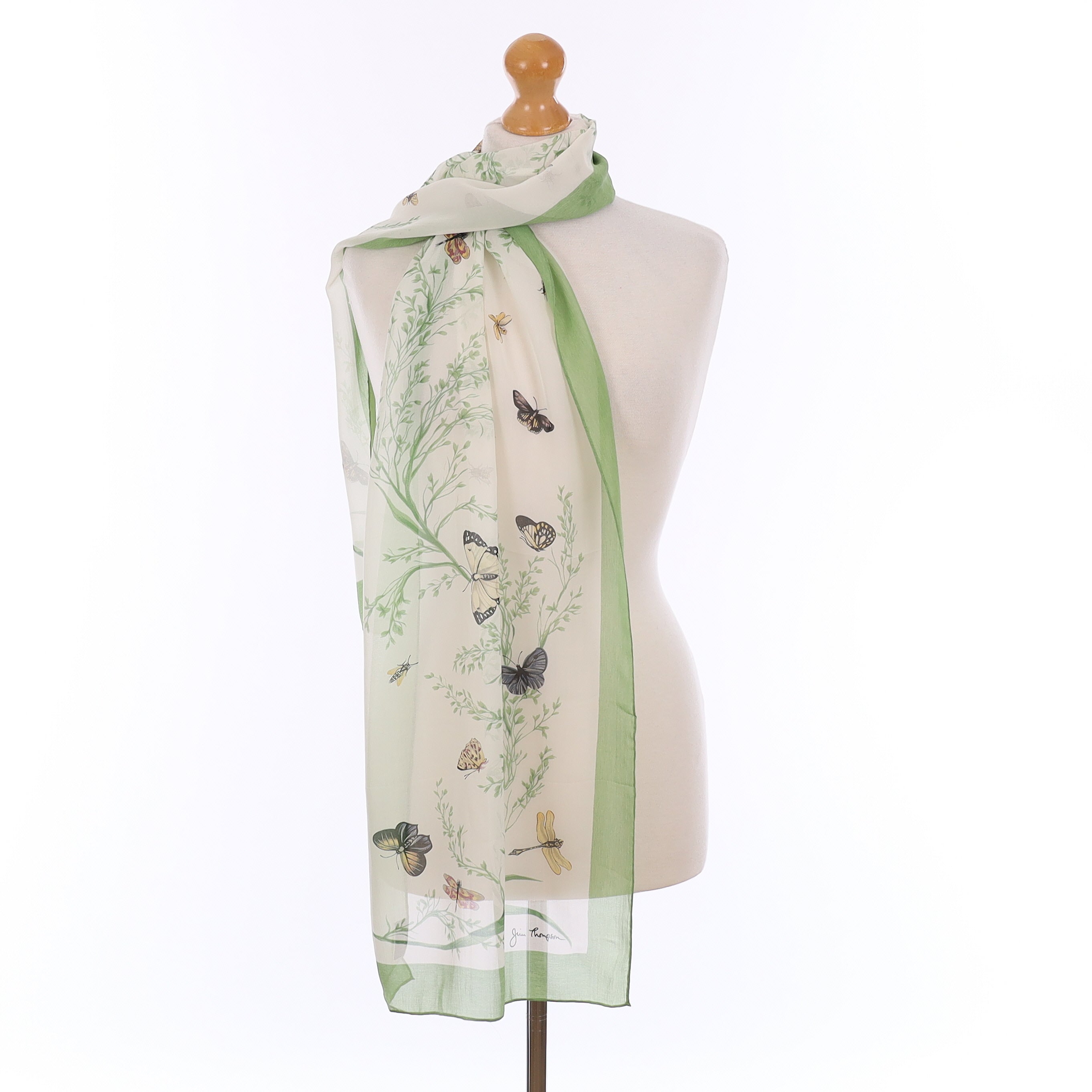 Brand New Jim Thompson Green Butterfly Silk Scarf