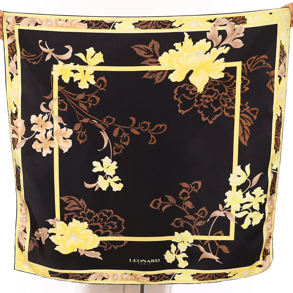 Leonard Black & Yellow Floral Silk Scarf
