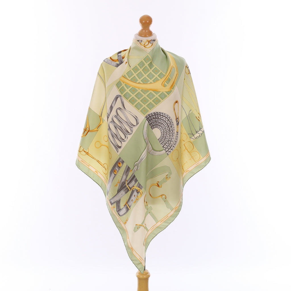 Longchamp Green Equestrian Silk Scarf