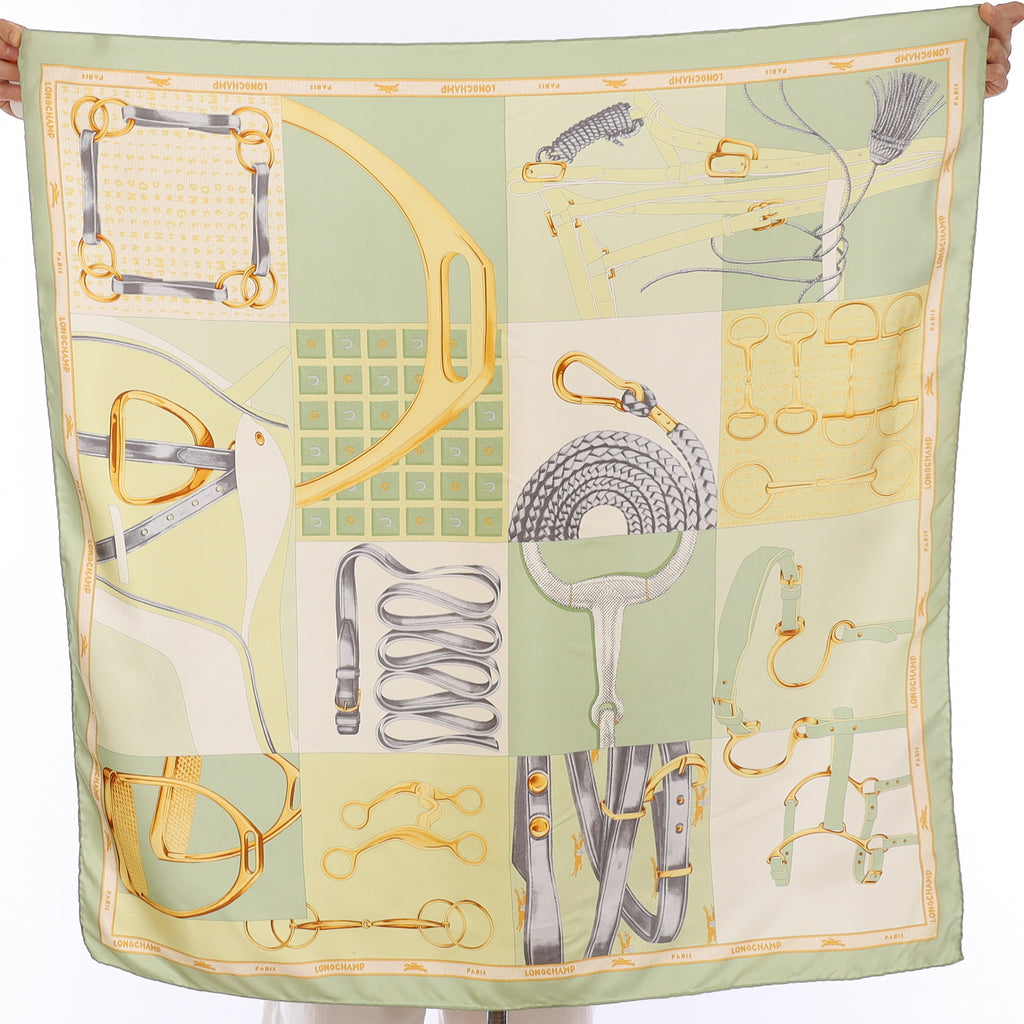Longchamp Green Equestrian Silk Scarf