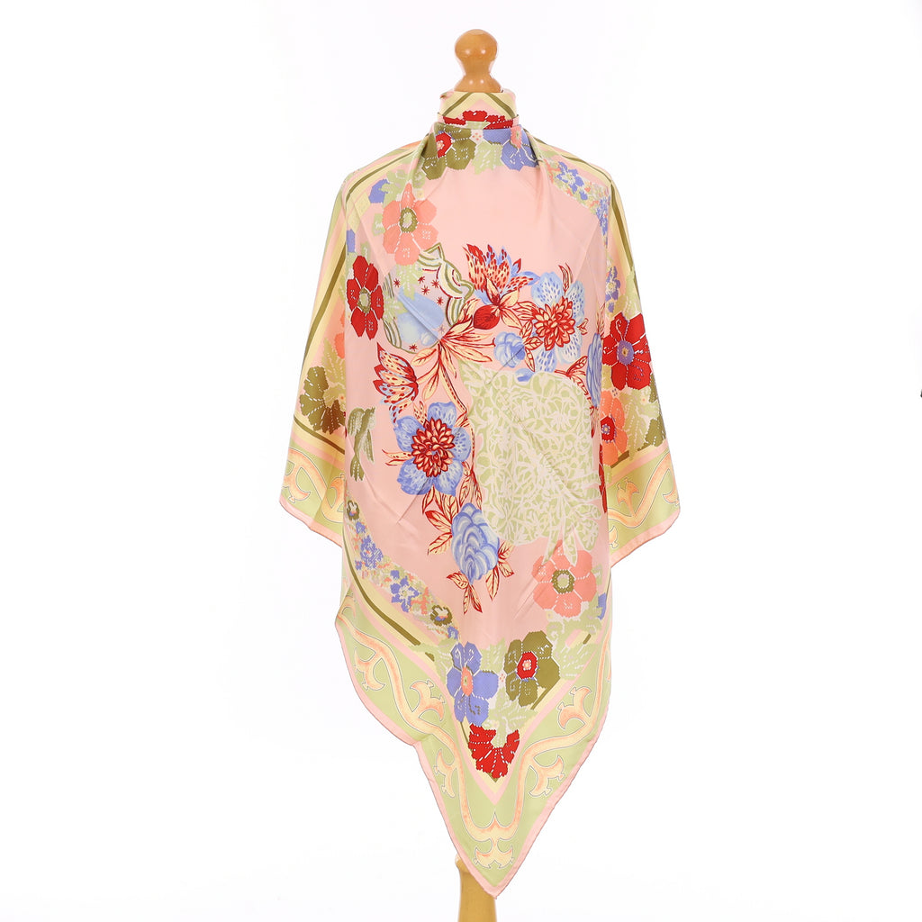 Brand New Sleeved Christian Lacroix Green Floral Silk Scarf