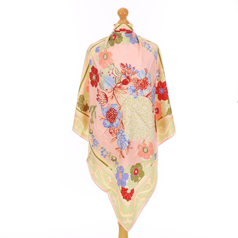 Brand New Sleeved Christian Lacroix Green Floral Silk Scarf