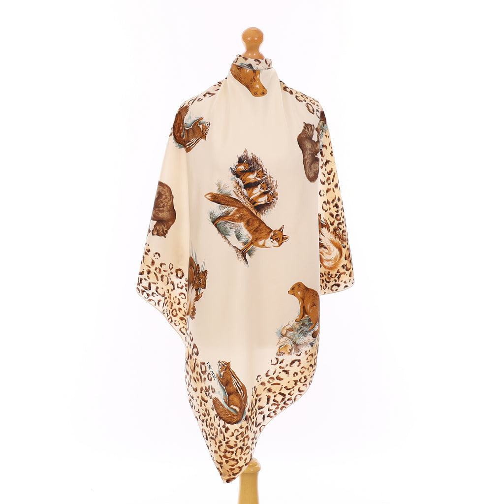 Vintage Escada Beige Animal Silk Scarf
