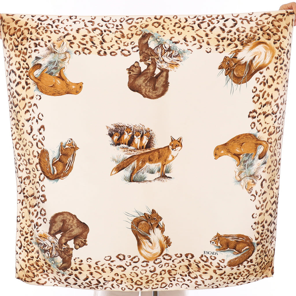 Vintage Escada Beige Animal Silk Scarf