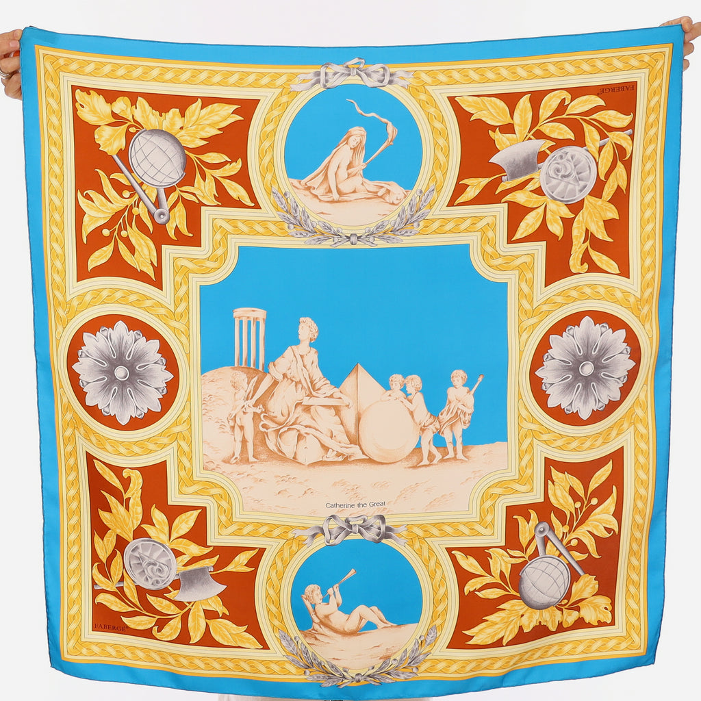 Fabergé Blue Classical Vintage Silk Scarf