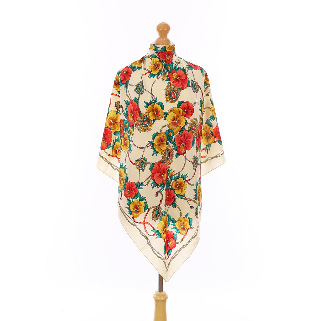 Brand New Pierre Cardin Red & Yellow Floral Vintage Silk Scarf
