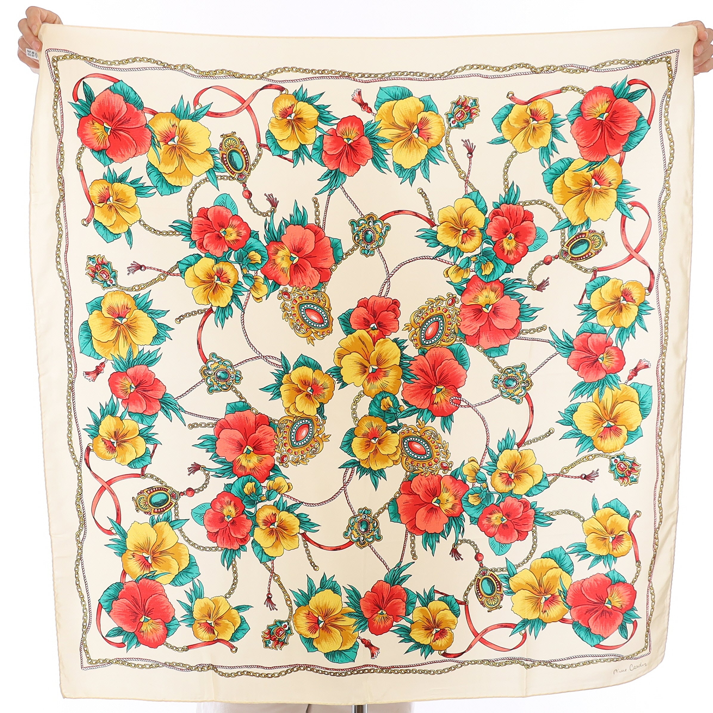 Brand New Pierre Cardin Red & Yellow Floral Vintage Silk Scarf