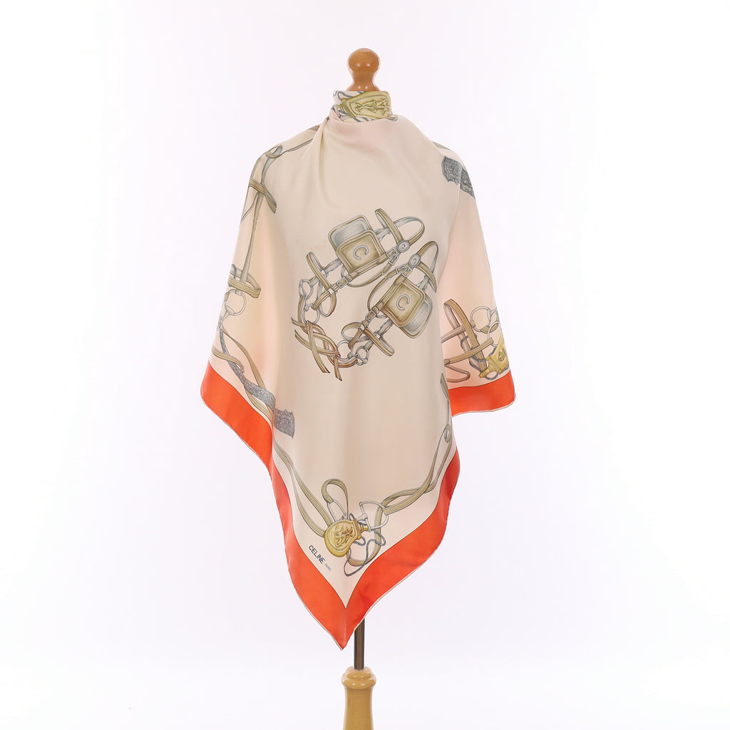 Celine Orange Equestrian Vintage Silk Scarf