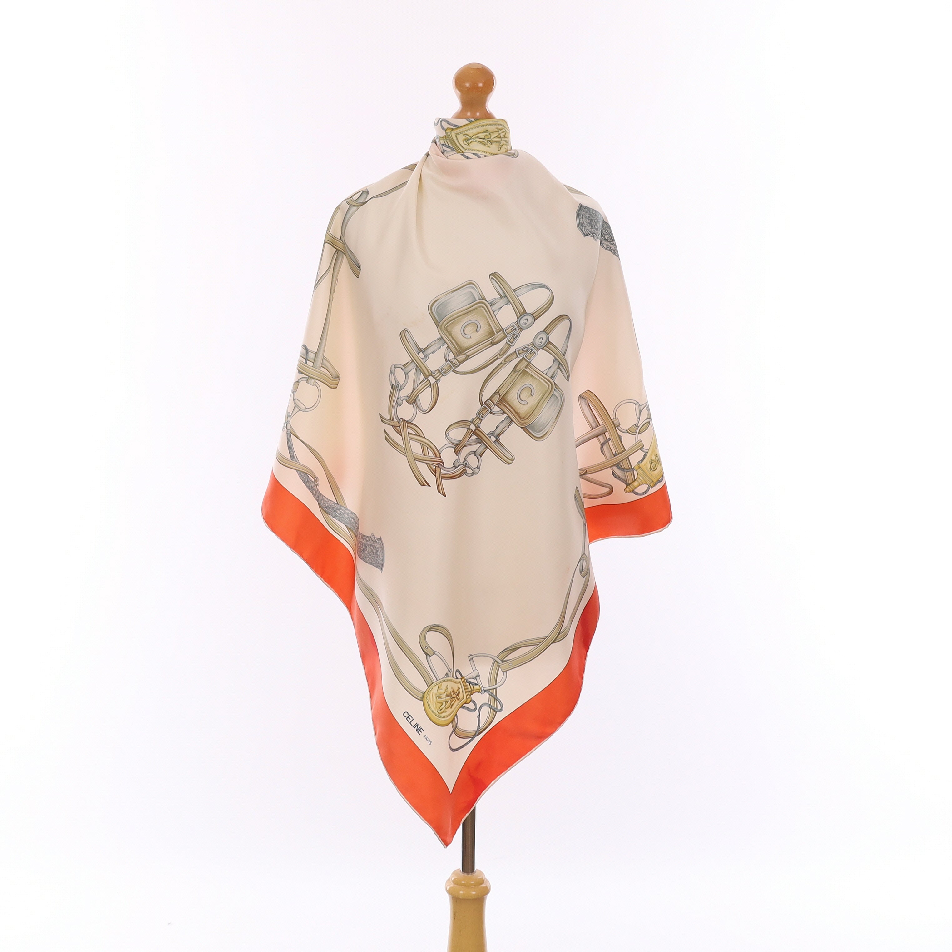 Celine Orange Equestrian Vintage Silk Scarf
