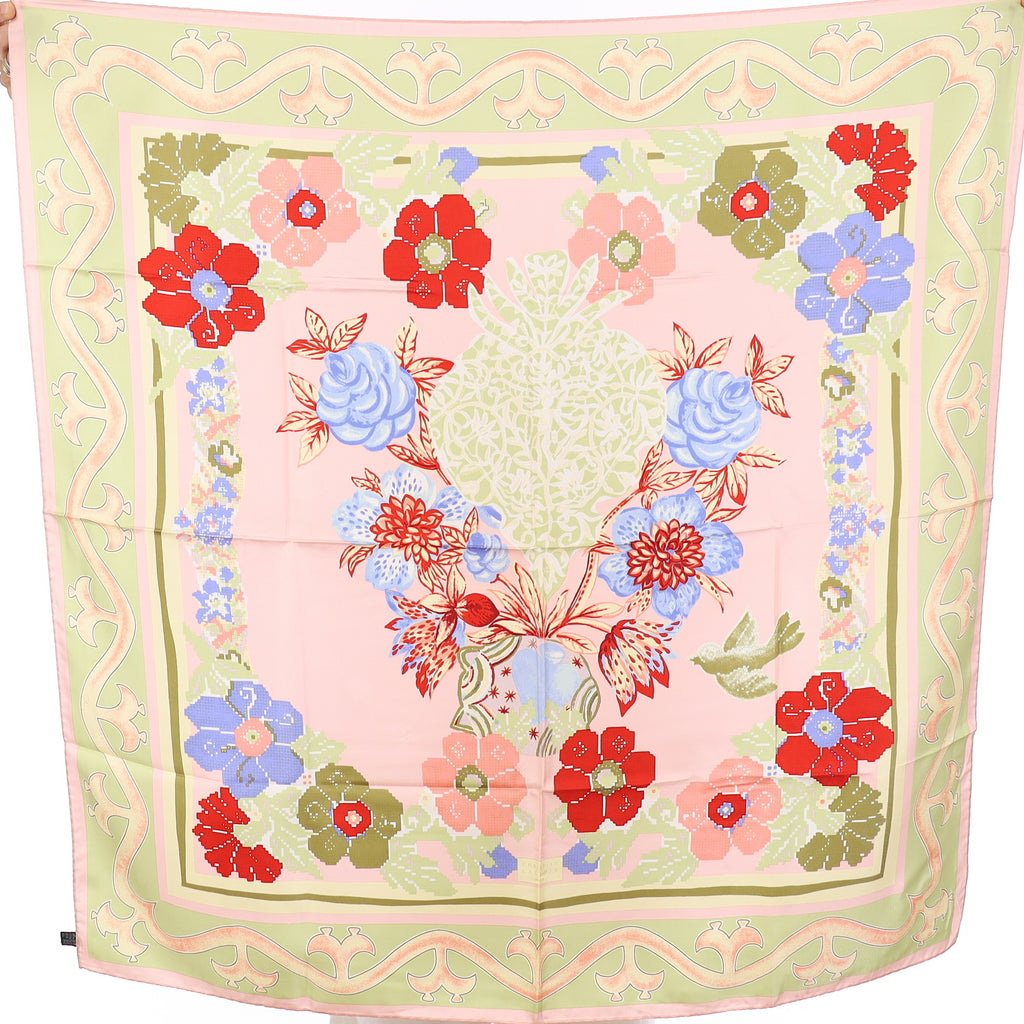 Brand New Sleeved Christian Lacroix Green Floral Silk Scarf