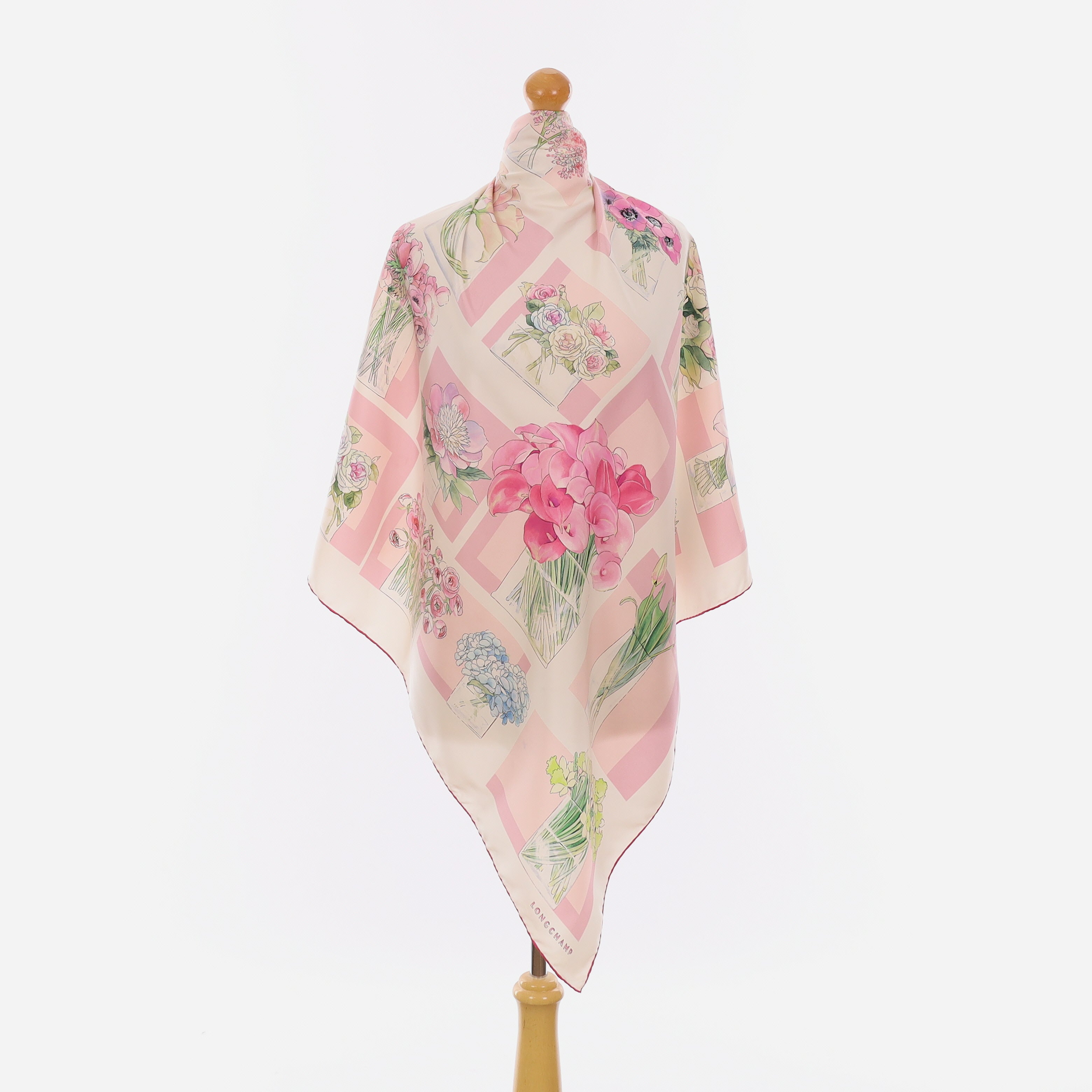 Longchamp Blush & Magenta Botanical Vintage Silk Scarf