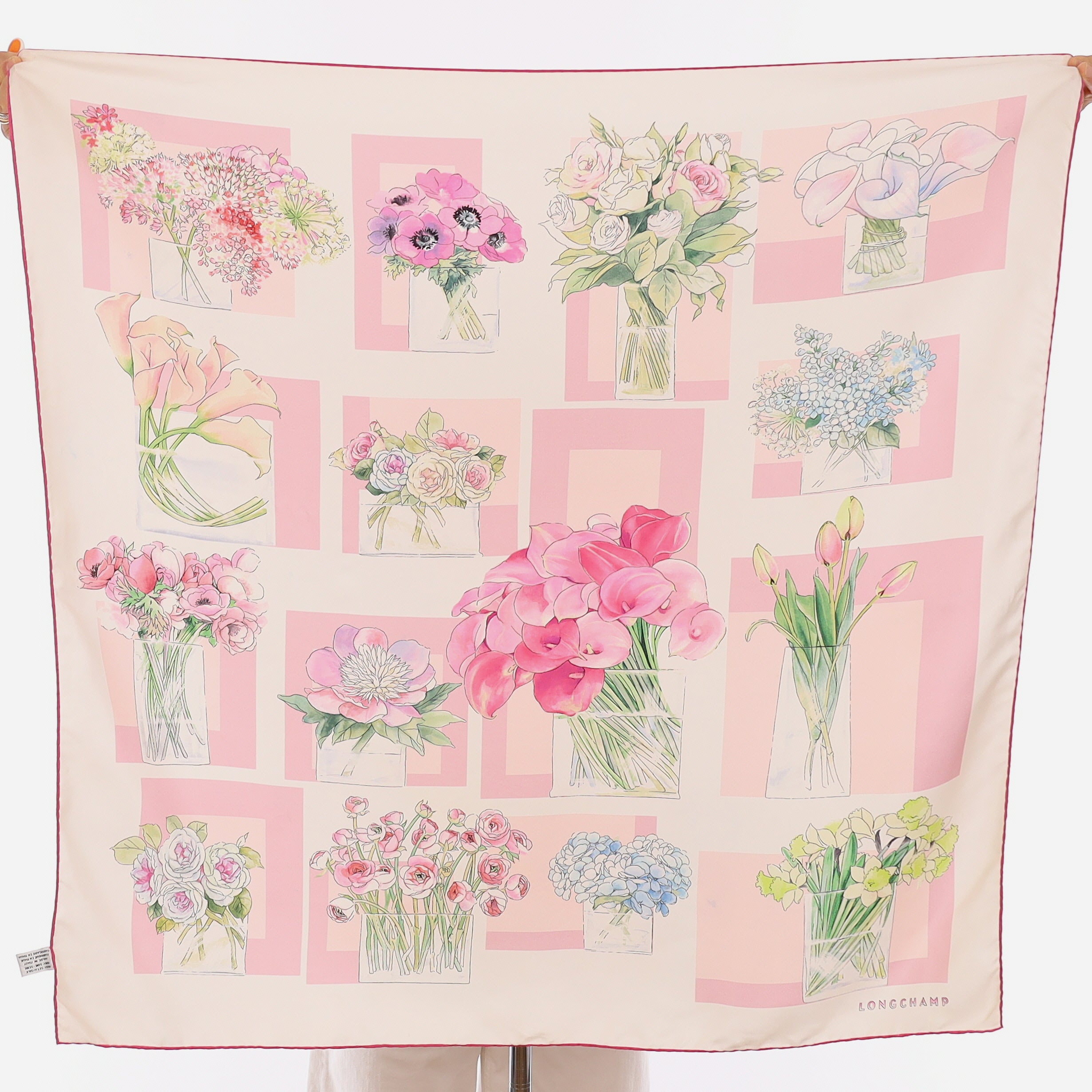 Longchamp Blush & Magenta Botanical Vintage Silk Scarf