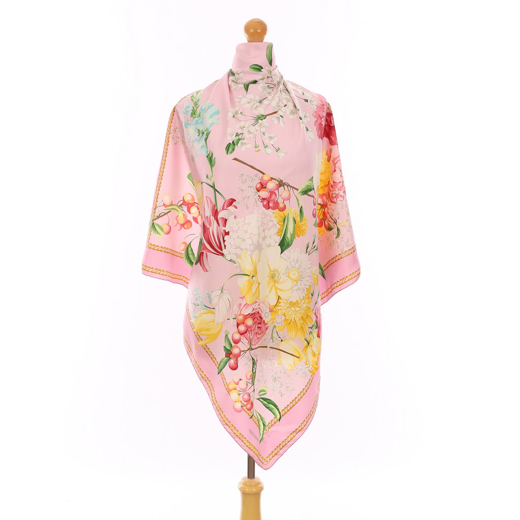 Valentino Soft Pink Floral Vintage Silk Scarf