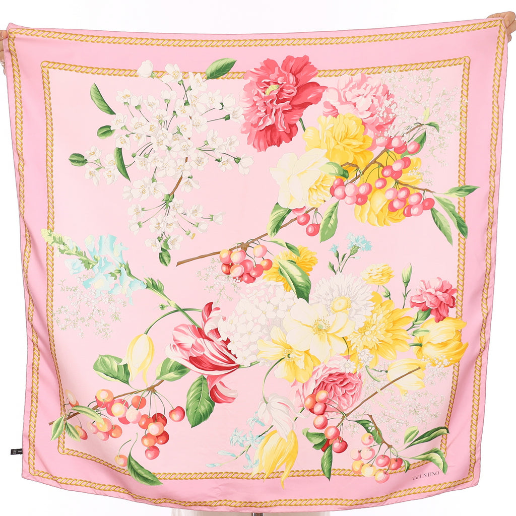 Valentino Soft Pink Floral Vintage Silk Scarf