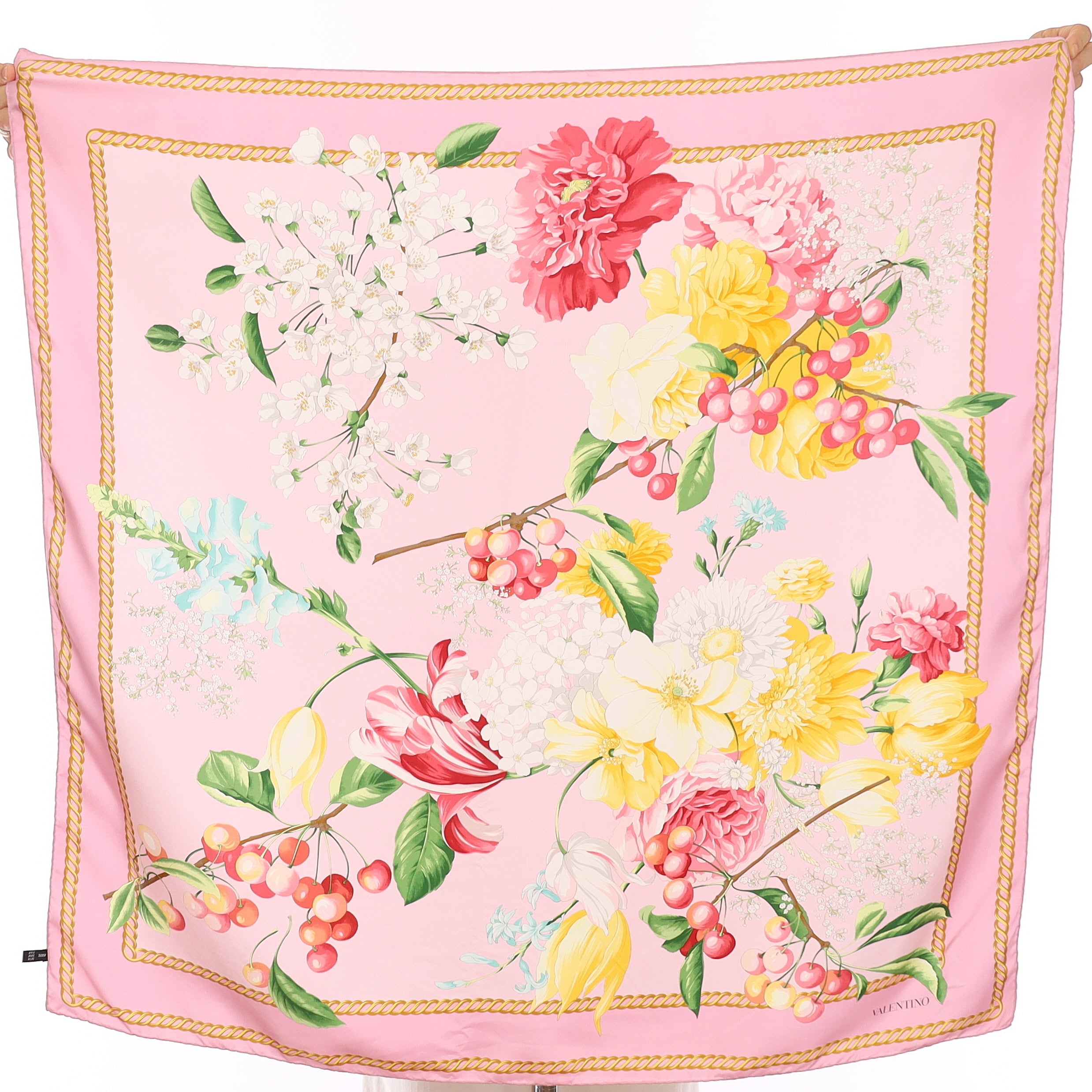 Valentino Soft Pink Floral Vintage Silk Scarf