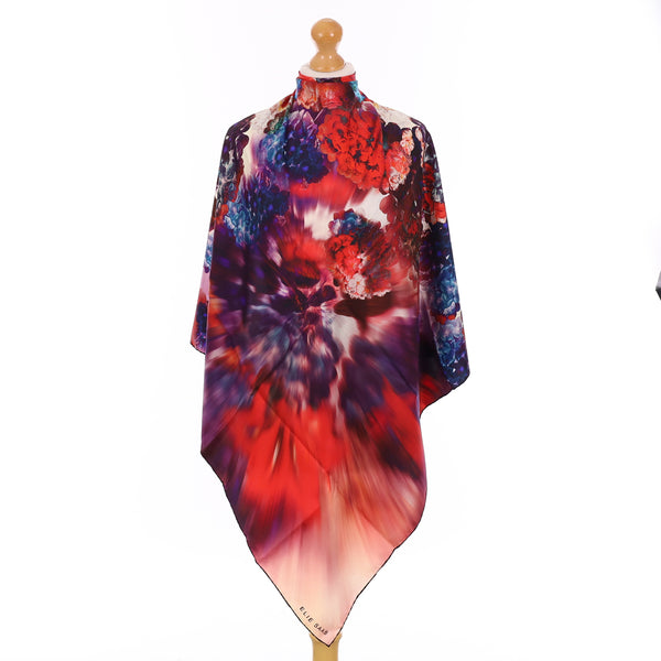 Brand New Elie Saab Purple & Red Floral Silk Scarf