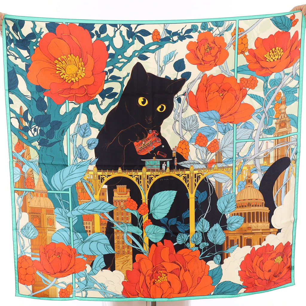 Boxed Brand New Pig Chicken Cow Black Cat Silk Scarf