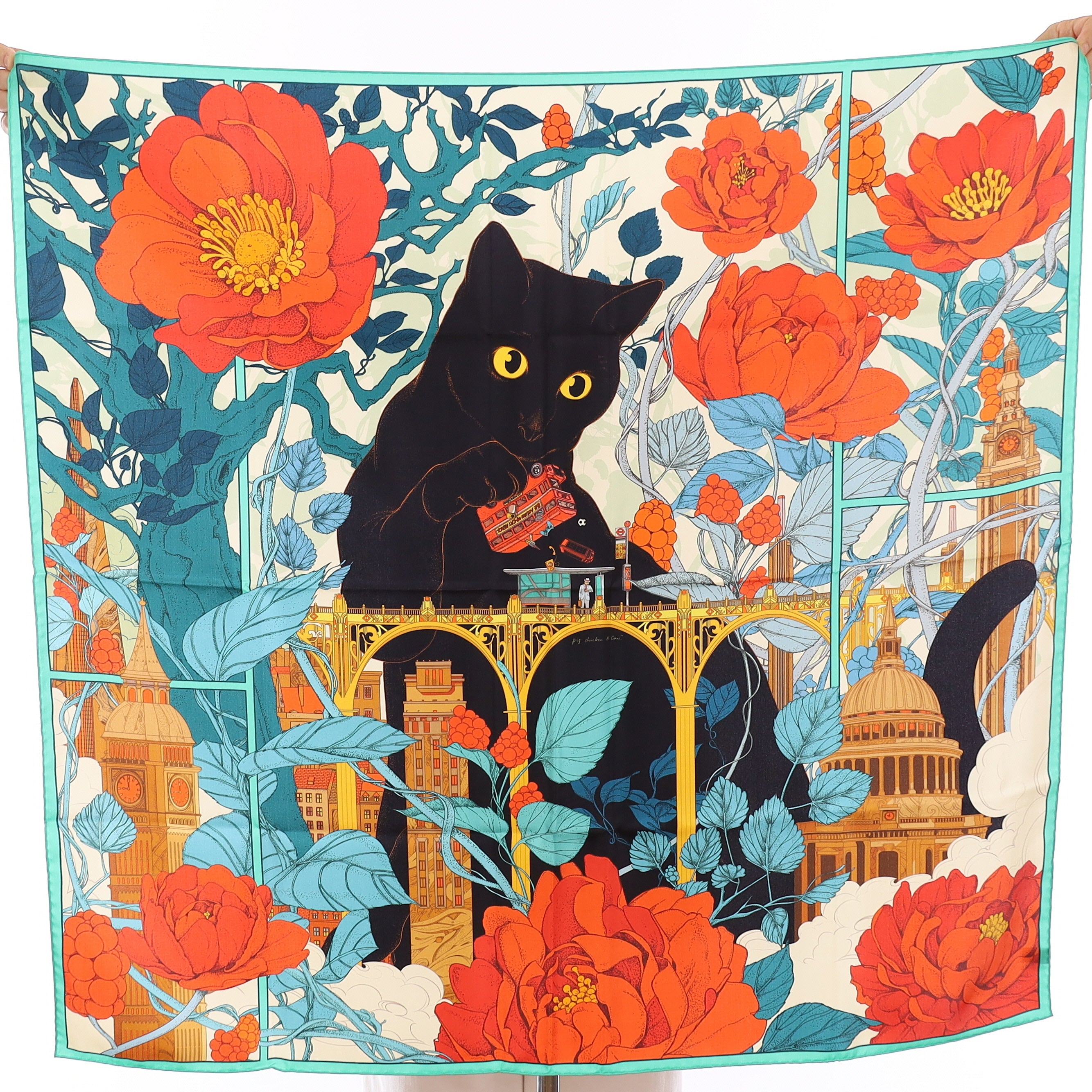 Boxed Brand New Pig Chicken Cow Black Cat Silk Scarf