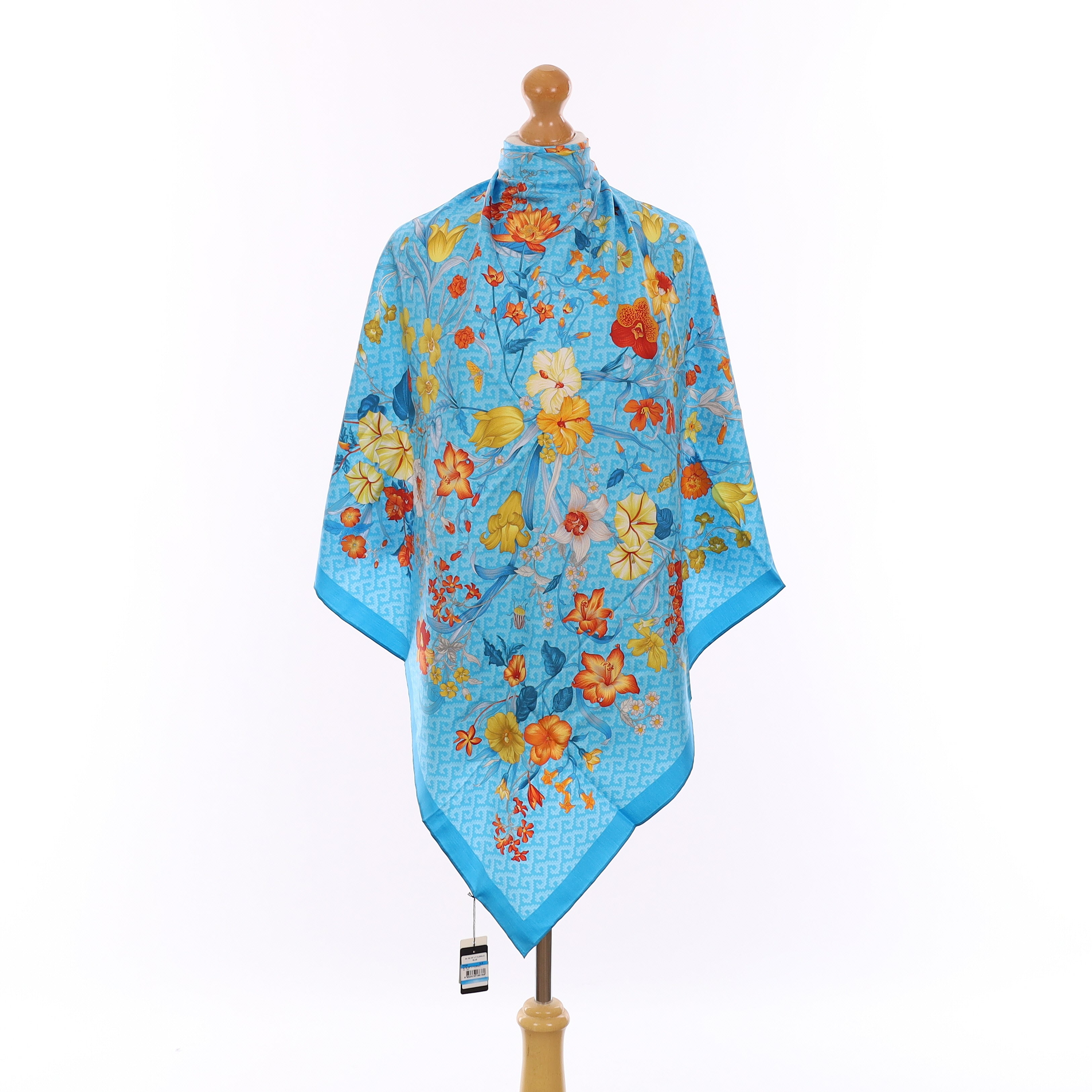 Brand New Jim Thompson Blue Floral Silk Scarf