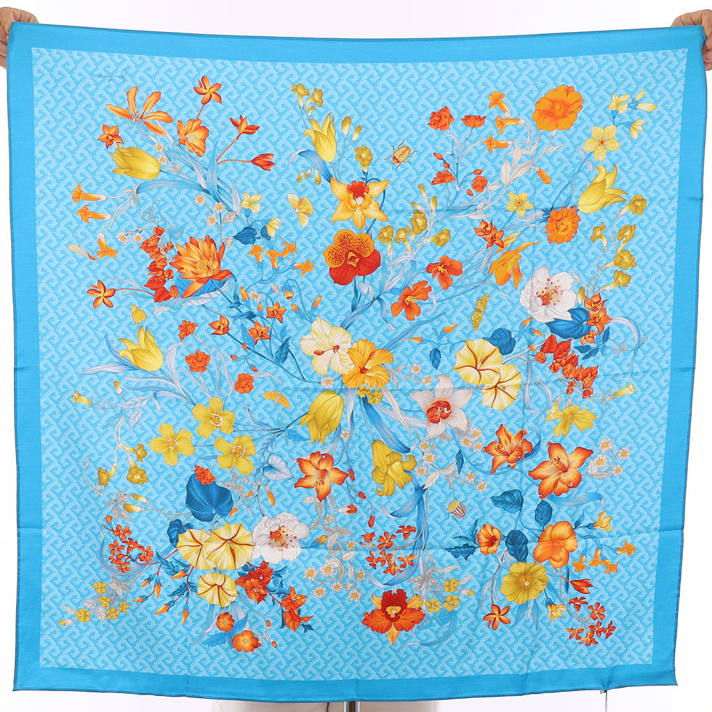 Brand New Jim Thompson Blue Floral Silk Scarf