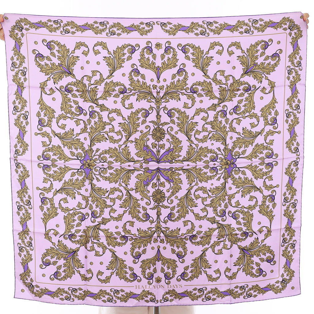 Brand New Halcyon Days Purple Baroque Silk Scarf