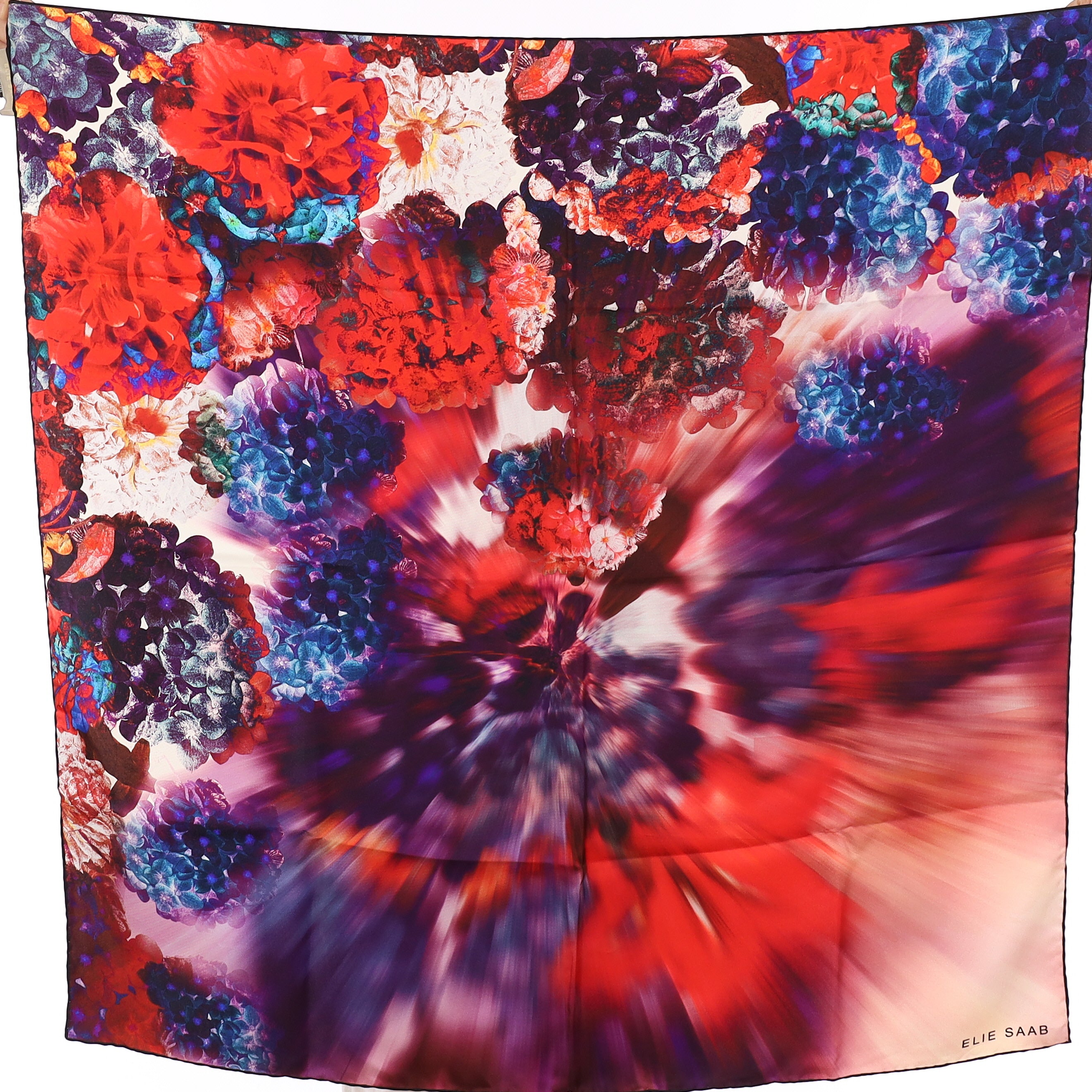 Brand New Elie Saab Purple & Red Floral Silk Scarf