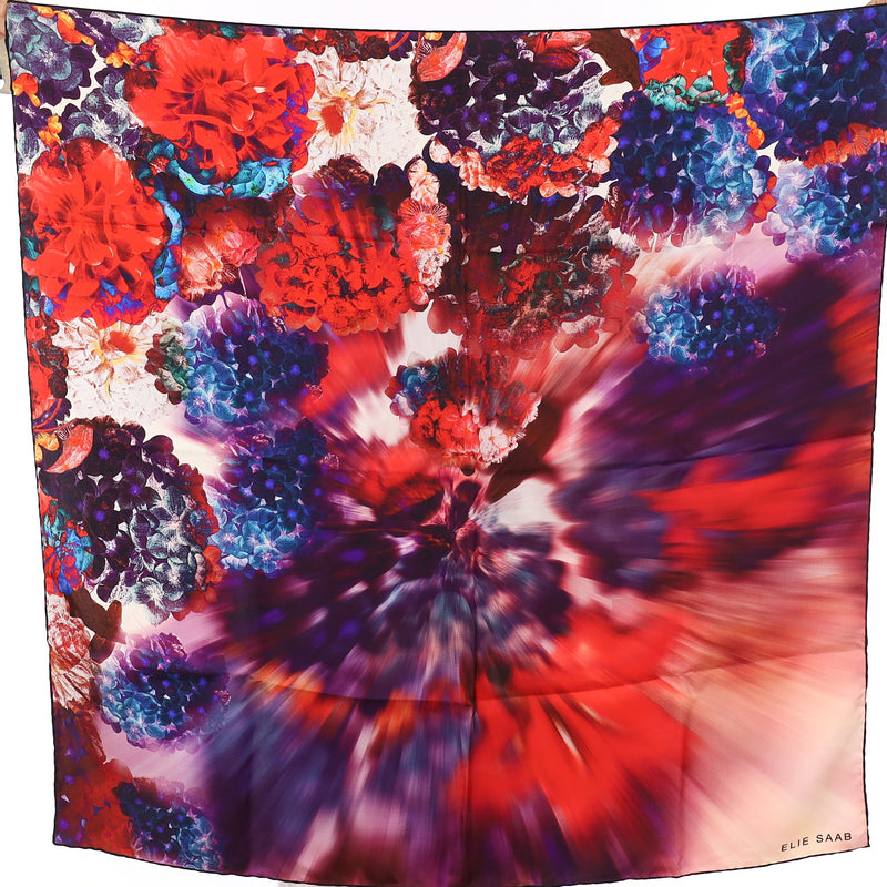 Brand New Elie Saab Purple & Red Floral Silk Scarf