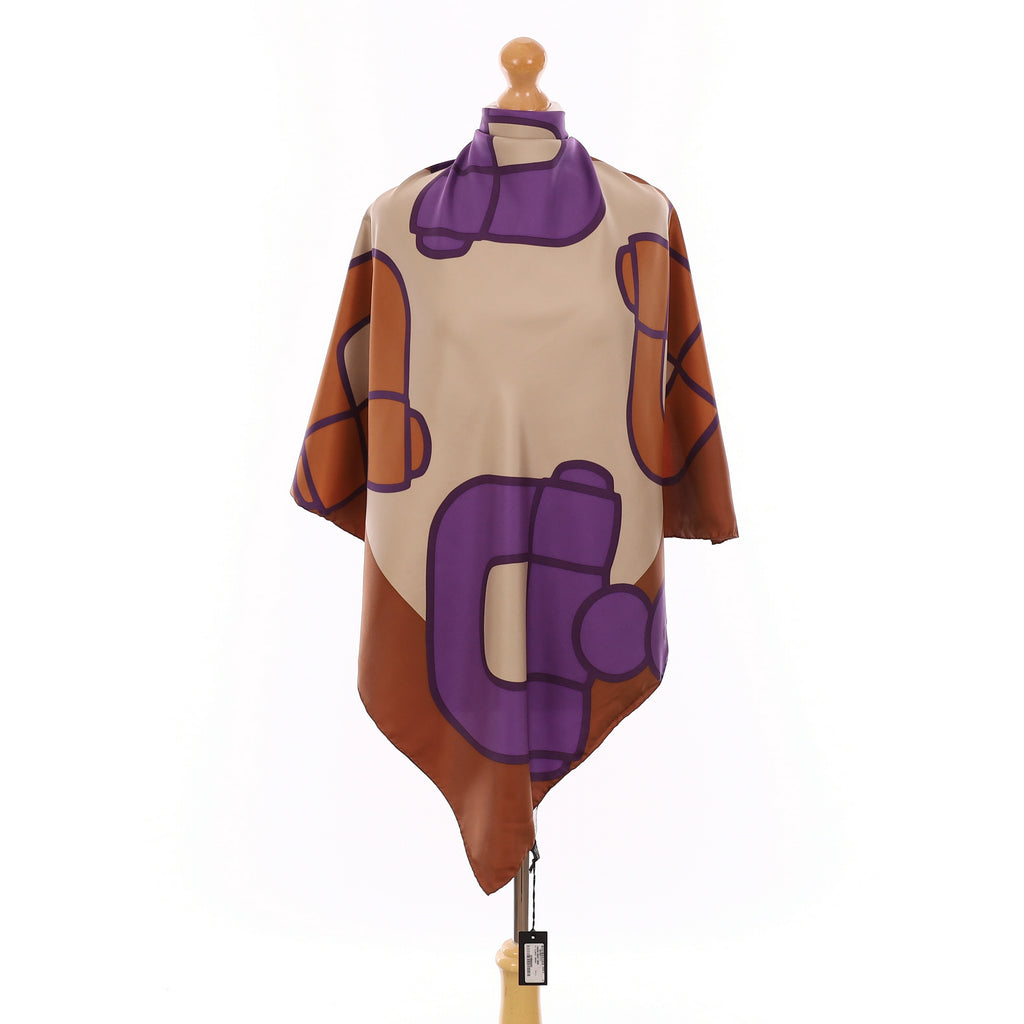 Brand New Gucci Purple & Brown Silk Scarf