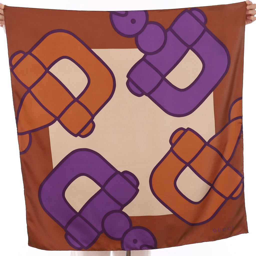 Brand New Gucci Purple & Brown Silk Scarf