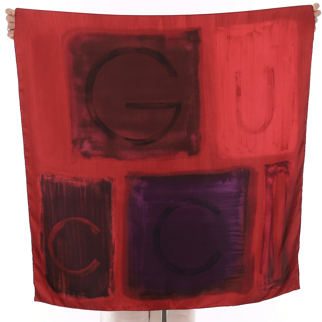 Gucci Red Typographic Silk Scarf