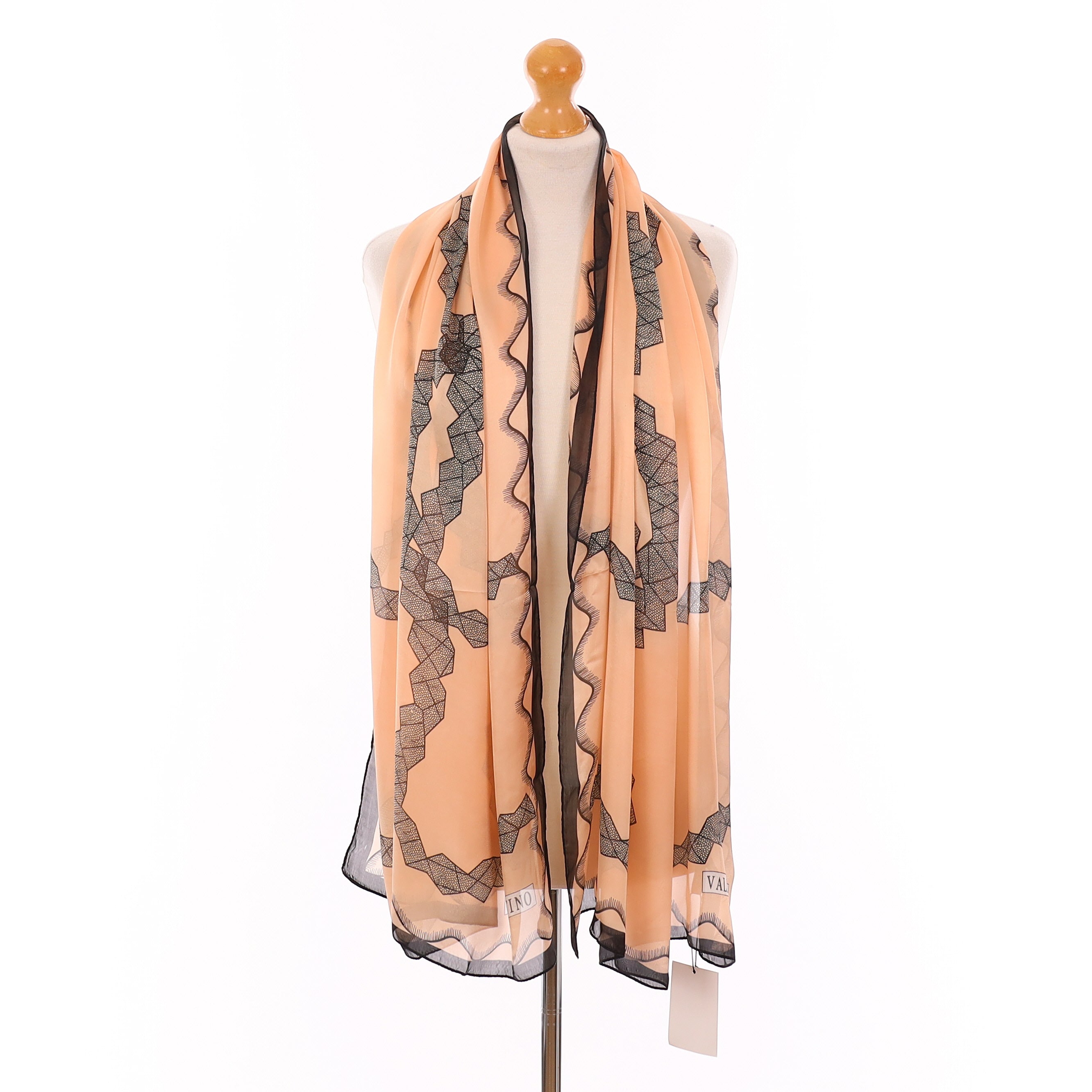Brand New Valentino Peach & Black Silk Scarf