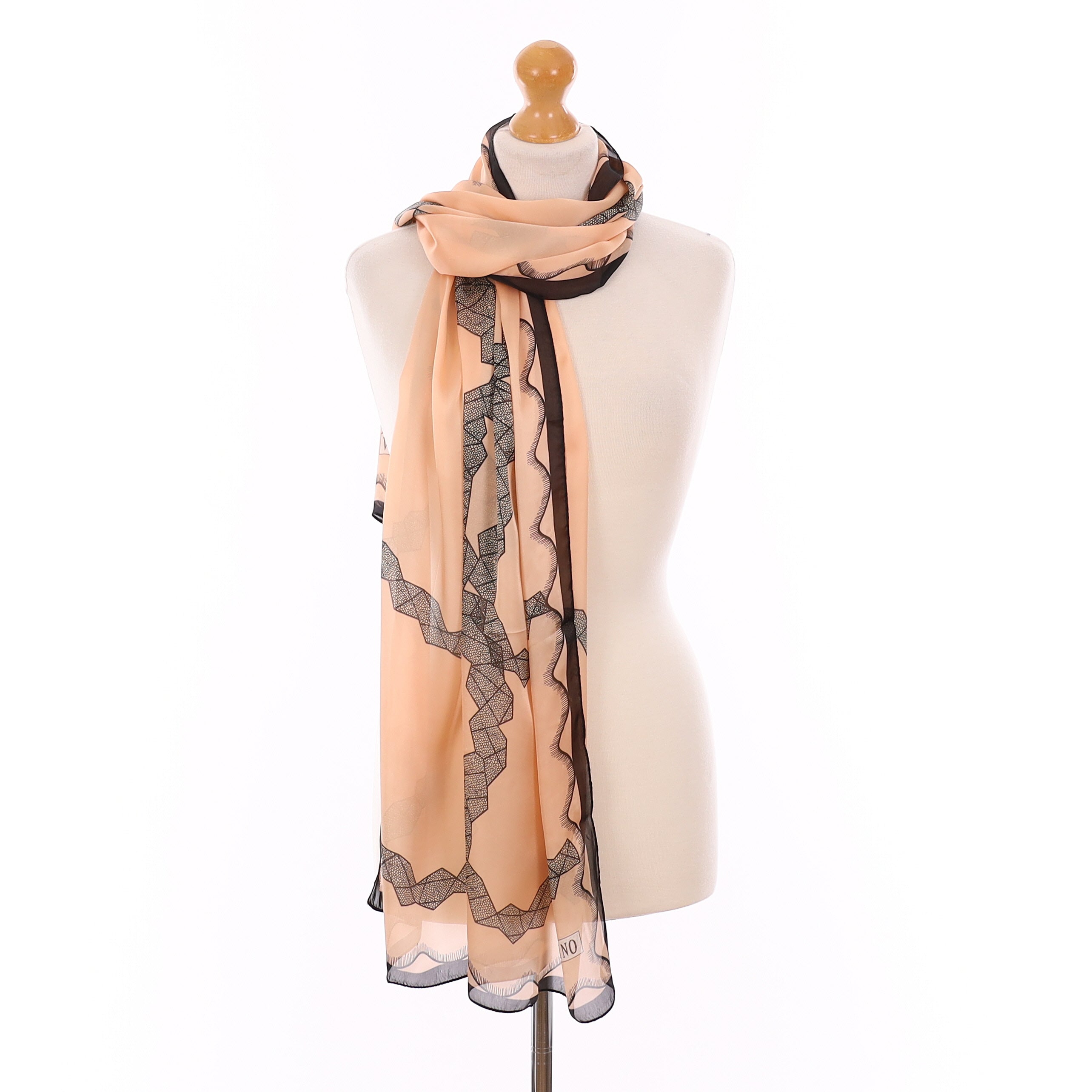 Brand New Valentino Peach & Black Silk Scarf