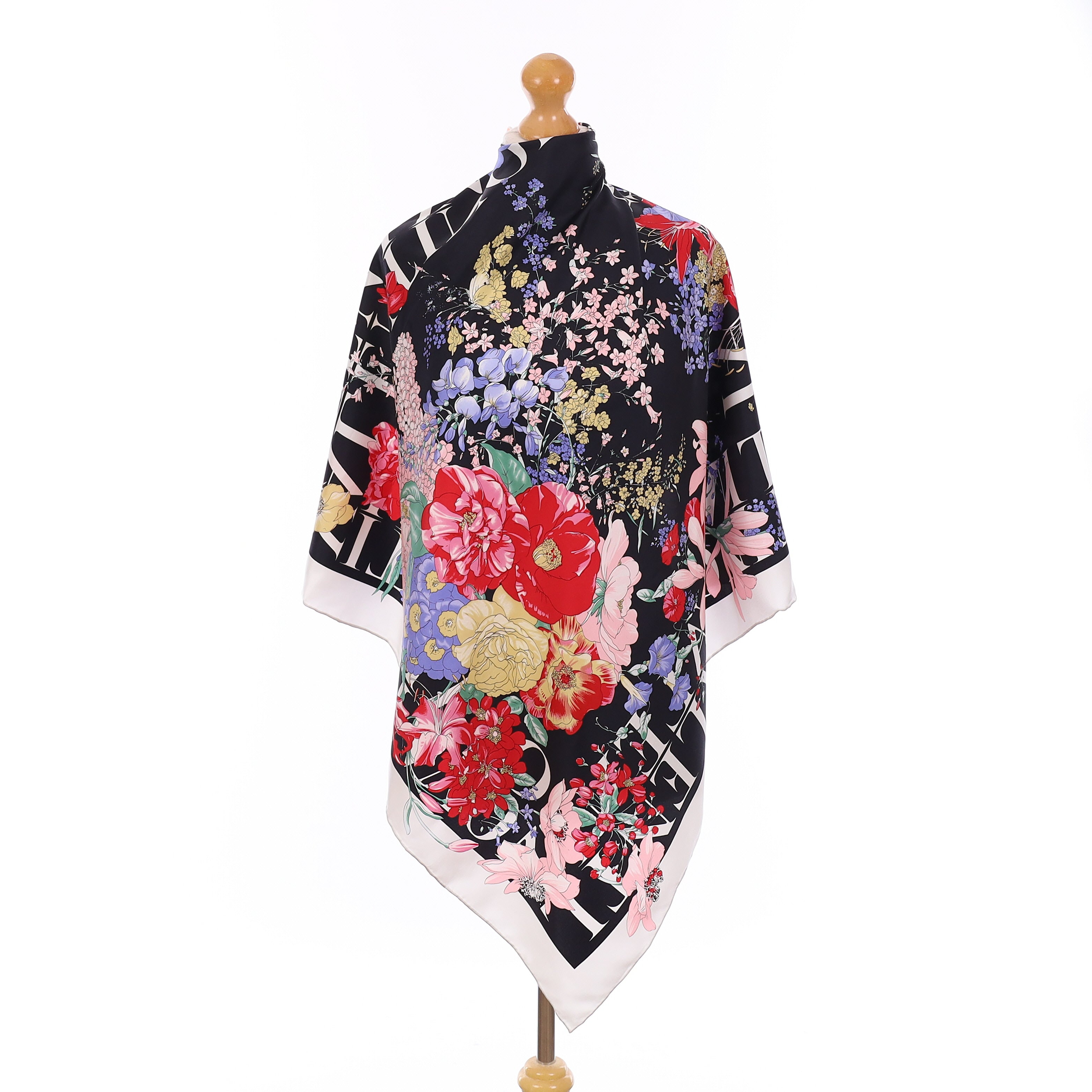 Valentino Black Floral Silk Scarf