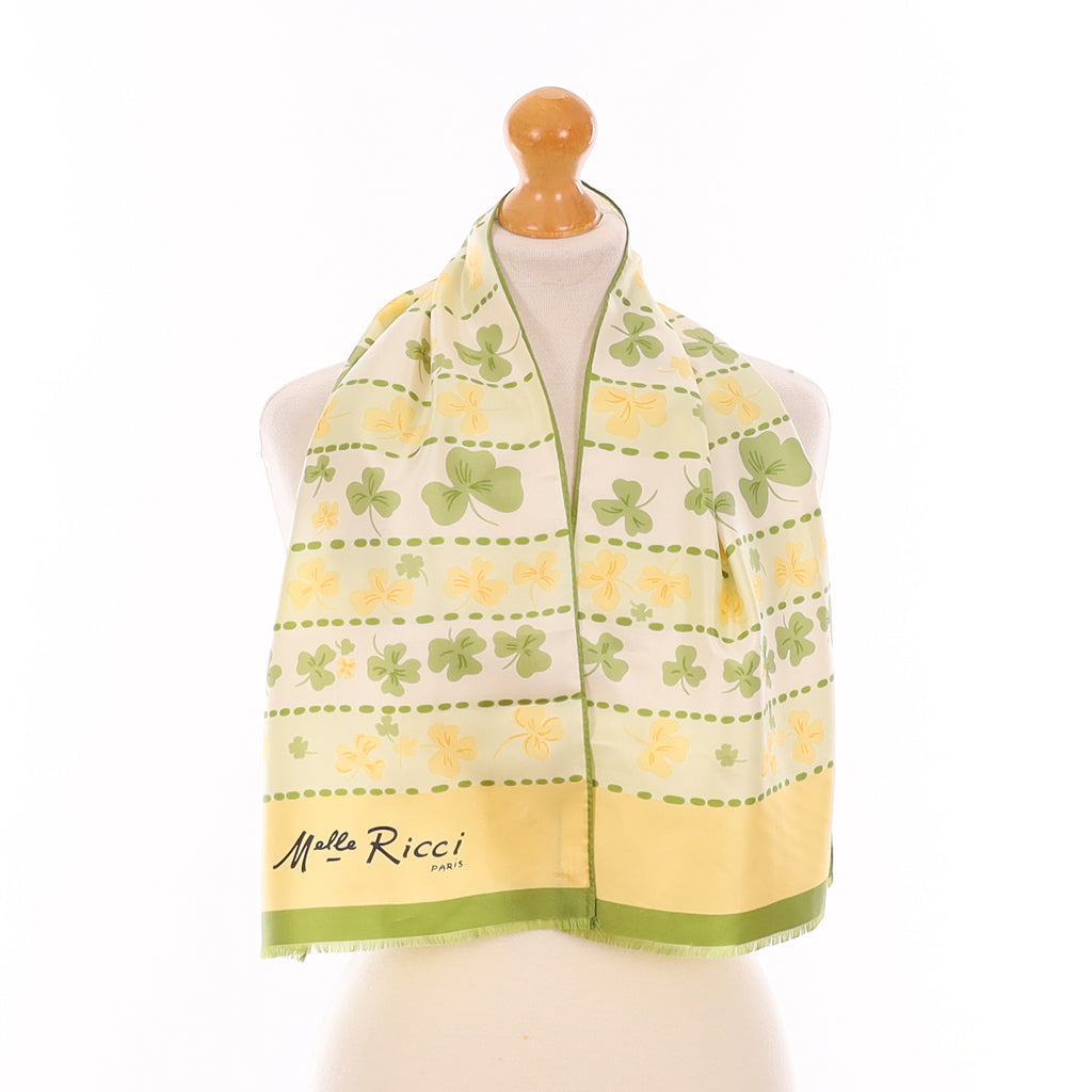 Brand New Melle Ricci Yellow & Green Clover Vintage Silk Scarf