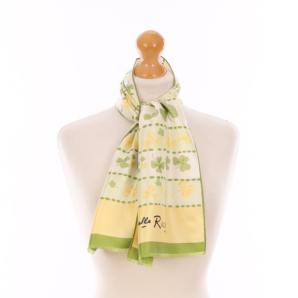 Brand New Melle Ricci Yellow & Green Clover Vintage Silk Scarf