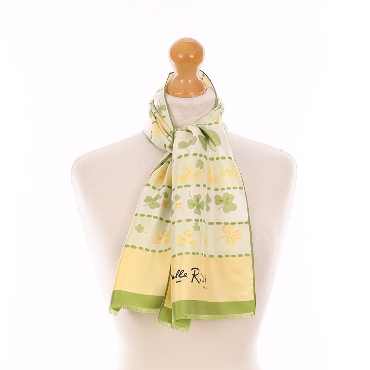 Brand New Melle Ricci Yellow & Green Clover Vintage Silk Scarf